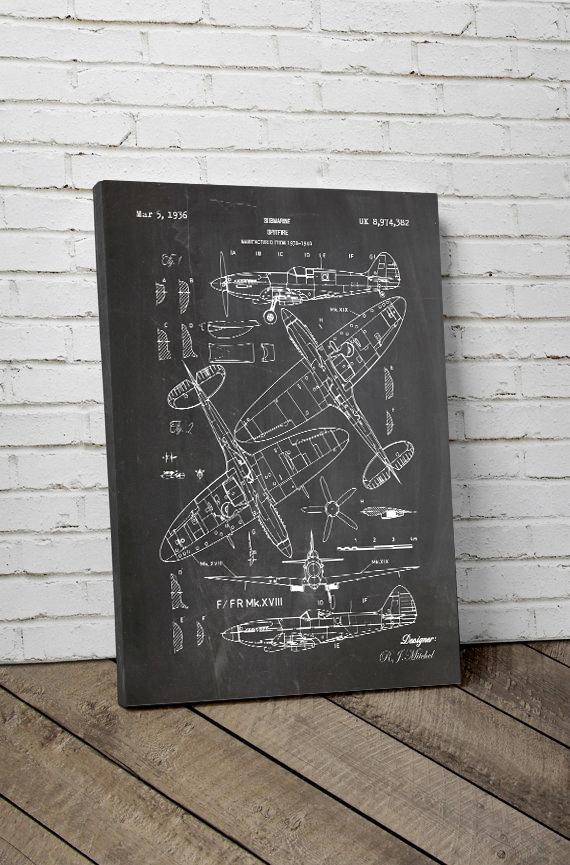 Spitfire_lietadlo_cierne_darcek_letec_pilot_patent_obraz_obrazy_na_stenu_plátne_plátno
